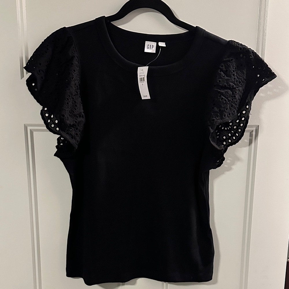 GAP Women's Black Top with Eyelet Sleeves